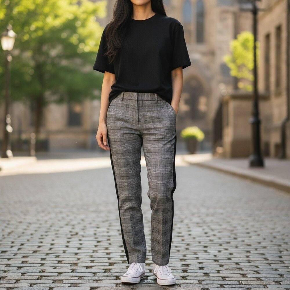Sanctuary Landon New Size 25 Gray Plaid Kick Straight Ankle Tuxedo Stripe Pants